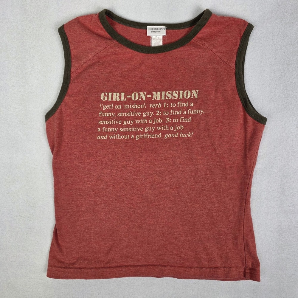 Vintage Y2k Girl On A Mission Tank Top Womens Medium Red No Boundaries Funny